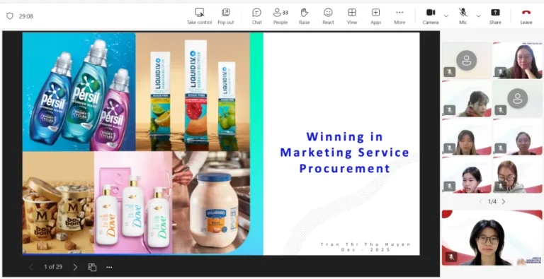 BUỔI CHIA SẺ CHUYÊN GIA “WINNING IN MARKETING SERVICE PROCUREMENT” TRONG HỌC PHẦN QUẢN LÝ MUA HÀNG TOÀN CẦU CỦA SINH VIÊN K62 LOGISTICS & QUẢN LÝ CHUỖI CUNG ỨNG 